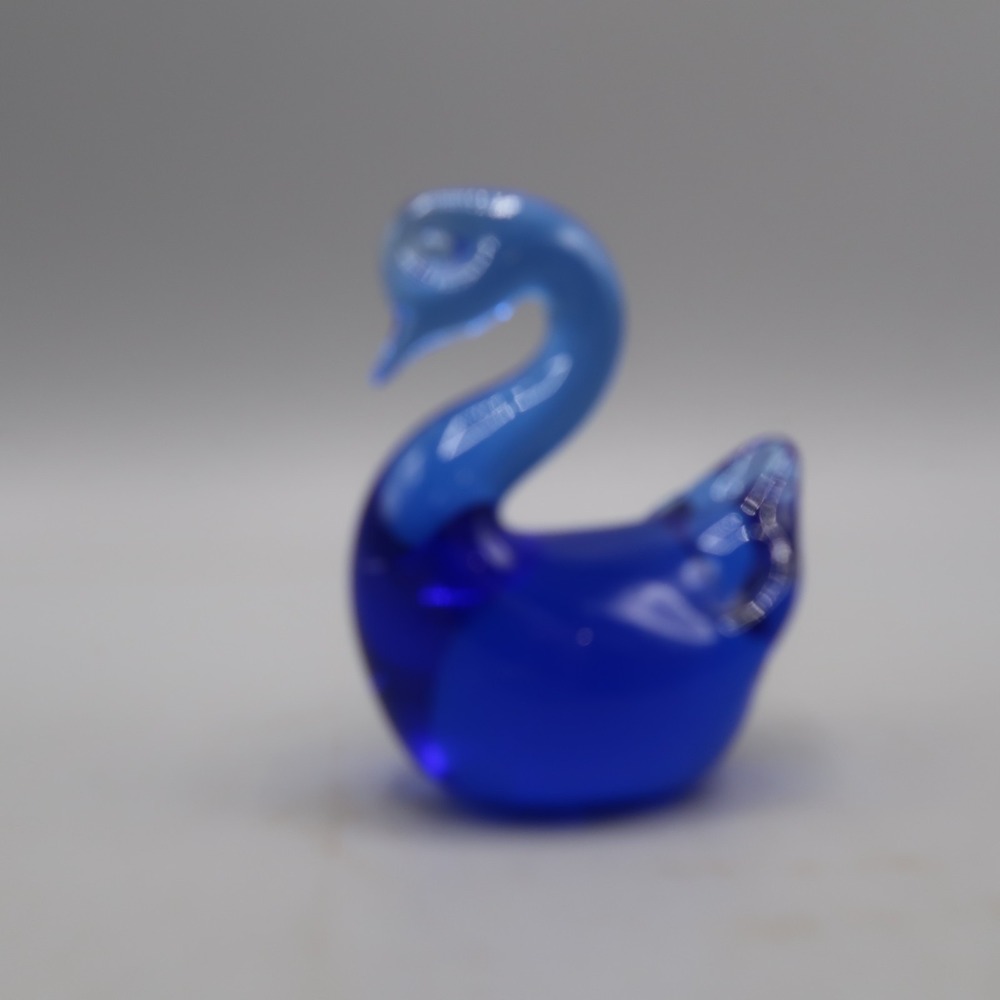 Cobalt Blue Art Glass Swan Paperweight Figurine 3" Decorative Bird
